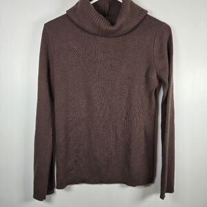 Tweeds Womens Wool Chocolate Brown Cowl Neck Ribbed Long Sleeve Sweater Size M